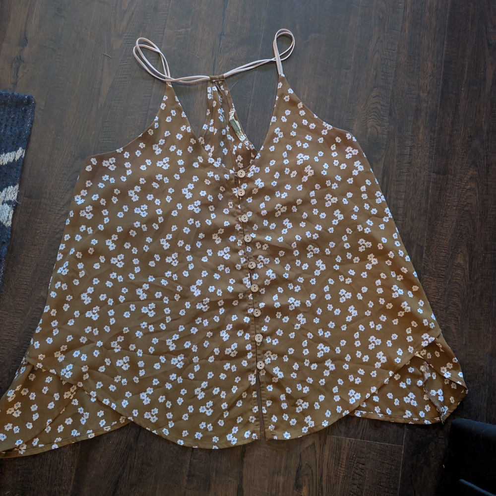 Anthropologie Tan Floral Tank Top
